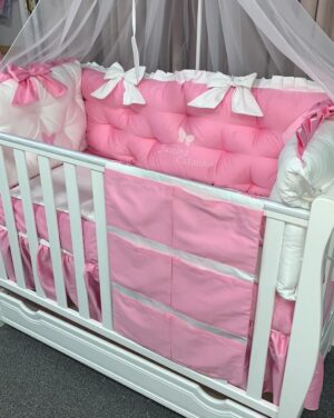 PEPPIbambini ROYAL White Pink Jasmina - 11 Piezas Juego de Ropa de Cama para Cuna, 100% Algodón con bordado + Mosquitera - Imagen 5