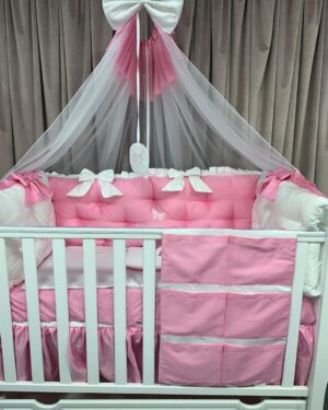 PEPPIbambini ROYAL White Pink Jasmina - 11 Piezas Juego de Ropa de Cama para Cuna, 100% Algodón con bordado + Mosquitera - Imagen 4