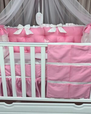 PEPPIbambini ROYAL White Pink Jasmina - 11 Piezas Juego de Ropa de Cama para Cuna, 100% Algodón con bordado + Mosquitera - Imagen 3