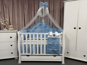 PEPPIbambini ROYAL Blue Terciopelo 11 Piezas Juego de Ropa de Cama para Cuna, 100% Algodón con bordado + Mosquitera