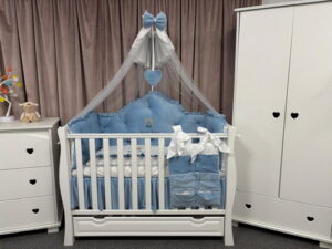 PEPPIbambini ROYAL Blue Terciopelo 11 Piezas Juego de Ropa de Cama para Cuna, 100% Algodón con bordado + Mosquitera - Imagen 4