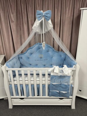 PEPPIbambini ROYAL Blue Terciopelo 11 Piezas Juego de Ropa de Cama para Cuna, 100% Algodón con bordado + Mosquitera - Imagen 9