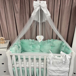 PEPPIbambini ROYAL Mint Terciopelo 11 Piezas Juego de Ropa de Cama para Cuna, 100% Algodón con bordado + Mosquitera - Imagen 6
