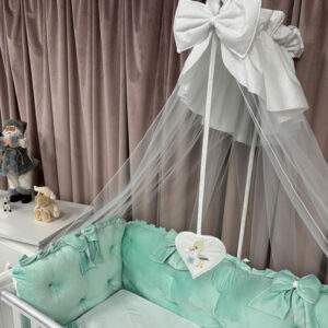 PEPPIbambini ROYAL Mint Terciopelo 11 Piezas Juego de Ropa de Cama para Cuna, 100% Algodón con bordado + Mosquitera - Imagen 3