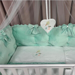 PEPPIbambini ROYAL Mint Terciopelo 11 Piezas Juego de Ropa de Cama para Cuna, 100% Algodón con bordado + Mosquitera - Imagen 2