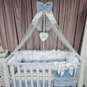 PEPPIbambini ROYAL White Blue Terciopelo 11 Piezas Juego de Ropa de Cama para Cuna, 100% Algodón con bordado + Mosquitera - Imagen 4