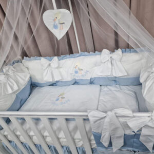 PEPPIbambini ROYAL White Blue Terciopelo 11 Piezas Juego de Ropa de Cama para Cuna, 100% Algodón con bordado + Mosquitera - Imagen 2
