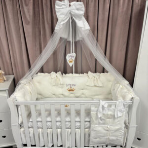 PEPPIbambini ROYAL White Terciopelo 11 Piezas Juego de Ropa de Cama para Cuna, 100% Algodón con bordado + Mosquitera - Imagen 7