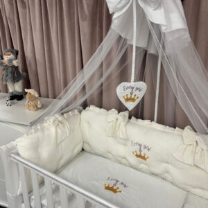 PEPPIbambini ROYAL White Terciopelo 11 Piezas Juego de Ropa de Cama para Cuna, 100% Algodón con bordado + Mosquitera - Imagen 3