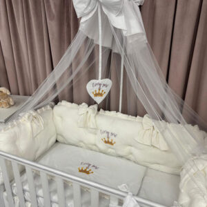 PEPPIbambini ROYAL White Terciopelo 11 Piezas Juego de Ropa de Cama para Cuna, 100% Algodón con bordado + Mosquitera - Imagen 2