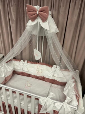 PEPPIbambini ROYAL White Pink Terciopelo 11 Piezas Juego de Ropa de Cama para Cuna, 100% Algodón con bordado + Mosquitera - Imagen 6