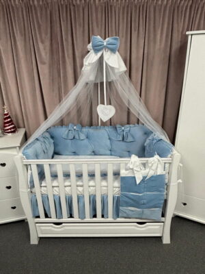 PEPPIbambini ROYAL Blue Terciopelo 11 Piezas Juego de Ropa de Cama para Cuna, 100% Algodón con bordado + Mosquitera - Imagen 9