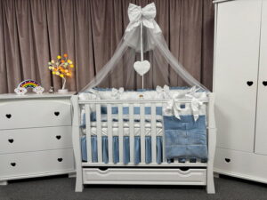 PEPPIbambini ROYAL White Blue Terciopelo 11 Piezas Juego de Ropa de Cama para Cuna, 100% Algodón con bordado + Mosquitera - Imagen 8