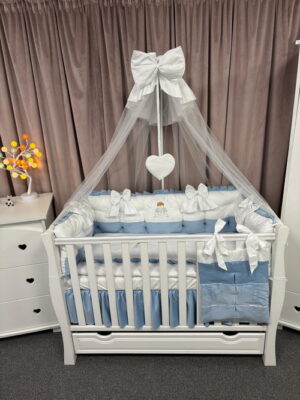 PEPPIbambini ROYAL White Blue Terciopelo 11 Piezas Juego de Ropa de Cama para Cuna, 100% Algodón con bordado + Mosquitera - Imagen 7