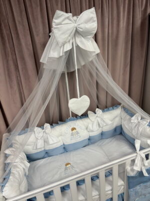 PEPPIbambini ROYAL White Blue Terciopelo 11 Piezas Juego de Ropa de Cama para Cuna, 100% Algodón con bordado + Mosquitera - Imagen 5