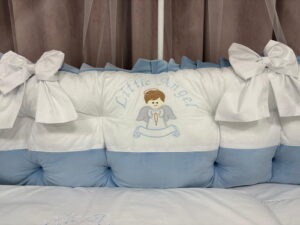 PEPPIbambini ROYAL White Blue Terciopelo 11 Piezas Juego de Ropa de Cama para Cuna, 100% Algodón con bordado + Mosquitera - Imagen 3