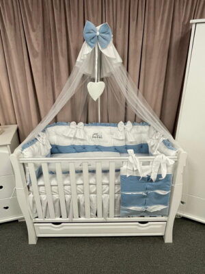 PEPPIbambini ROYAL White Blue Terciopelo 11 Piezas Juego de Ropa de Cama para Cuna, 100% Algodón con bordado + Mosquitera - Imagen 7