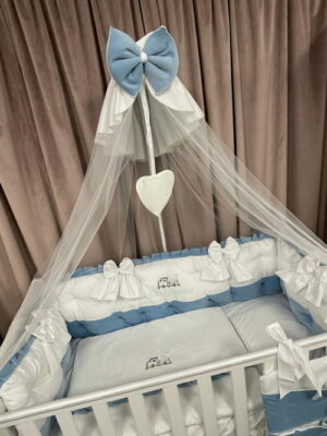 PEPPIbambini ROYAL White Blue Terciopelo 11 Piezas Juego de Ropa de Cama para Cuna, 100% Algodón con bordado + Mosquitera - Imagen 6
