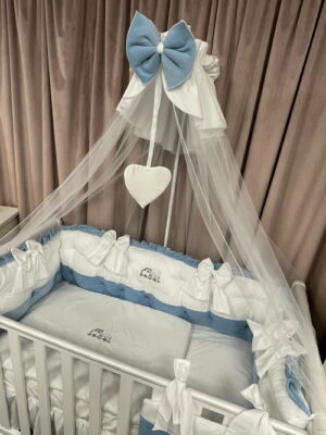 PEPPIbambini ROYAL White Blue Terciopelo 11 Piezas Juego de Ropa de Cama para Cuna, 100% Algodón con bordado + Mosquitera - Imagen 5