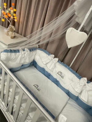PEPPIbambini ROYAL White Blue Terciopelo 11 Piezas Juego de Ropa de Cama para Cuna, 100% Algodón con bordado + Mosquitera - Imagen 4