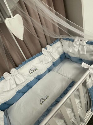 PEPPIbambini ROYAL White Blue Terciopelo 11 Piezas Juego de Ropa de Cama para Cuna, 100% Algodón con bordado + Mosquitera - Imagen 3