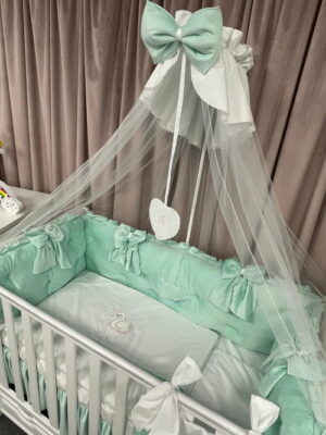 PEPPIbambini ROYAL Mint Terciopelo 11 Piezas Juego de Ropa de Cama para Cuna, 100% Algodón con bordado + Mosquitera - Imagen 6