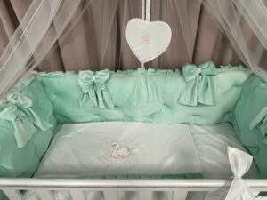 PEPPIbambini ROYAL Mint Terciopelo 11 Piezas Juego de Ropa de Cama para Cuna, 100% Algodón con bordado + Mosquitera - Imagen 5