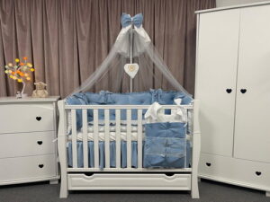 PEPPIbambini ROYAL Blue Terciopelo 11 Piezas Juego de Ropa de Cama para Cuna, 100% Algodón con bordado + Mosquitera