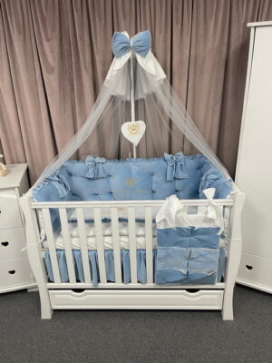 PEPPIbambini ROYAL Blue Terciopelo 11 Piezas Juego de Ropa de Cama para Cuna, 100% Algodón con bordado + Mosquitera - Imagen 8