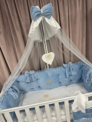 PEPPIbambini ROYAL Blue Terciopelo 11 Piezas Juego de Ropa de Cama para Cuna, 100% Algodón con bordado + Mosquitera - Imagen 7
