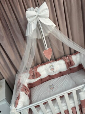 PEPPIbambini ROYAL White Pink Terciopelo 11 Piezas Juego de Ropa de Cama para Cuna, 100% Algodón con bordado + Mosquitera - Imagen 8