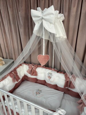 PEPPIbambini ROYAL White Pink Terciopelo 11 Piezas Juego de Ropa de Cama para Cuna, 100% Algodón con bordado + Mosquitera - Imagen 7