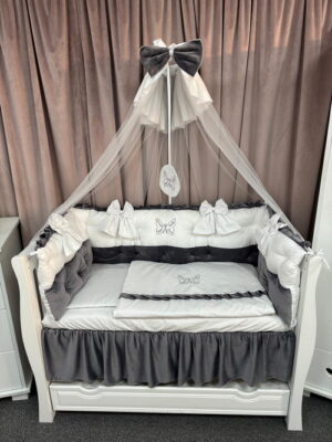 PEPPIbambini ROYAL White Grey Terciopelo 11 Piezas Juego de Ropa de Cama para Cuna, 100% Algodón con bordado + Mosquitera - Imagen 6