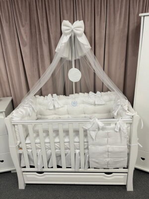 PEPPIbambini ROYAL White Terciopelo 11 Piezas Juego de Ropa de Cama para Cuna, 100% Algodón con bordado + Mosquitera - Imagen 9