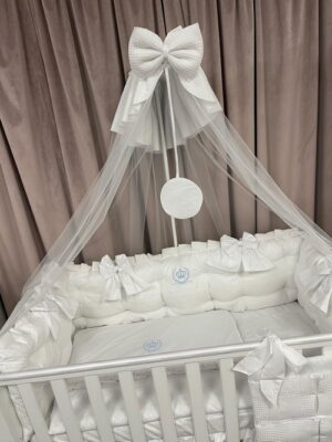 PEPPIbambini ROYAL White Terciopelo 11 Piezas Juego de Ropa de Cama para Cuna, 100% Algodón con bordado + Mosquitera - Imagen 8