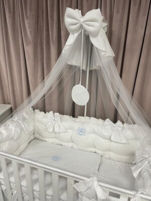 PEPPIbambini ROYAL White Terciopelo 11 Piezas Juego de Ropa de Cama para Cuna, 100% Algodón con bordado + Mosquitera - Imagen 7