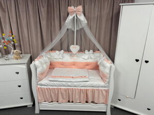 PEPPIbambini ROYAL White Somon Terciopelo 11 Piezas Juego de Ropa de Cama para Cuna, 100% Algodón con bordado + Mosquitera