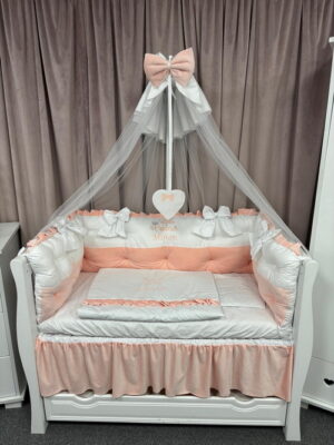 PEPPIbambini ROYAL White Somon Terciopelo 11 Piezas Juego de Ropa de Cama para Cuna, 100% Algodón con bordado + Mosquitera - Imagen 2