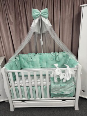 PEPPIbambini ROYAL Mint Terciopelo 11 Piezas Juego de Ropa de Cama para Cuna, 100% Algodón con bordado + Mosquitera - Imagen 8