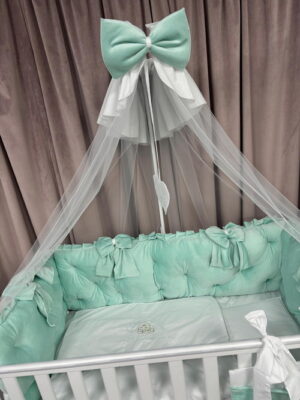 PEPPIbambini ROYAL Mint Terciopelo 11 Piezas Juego de Ropa de Cama para Cuna, 100% Algodón con bordado + Mosquitera - Imagen 7