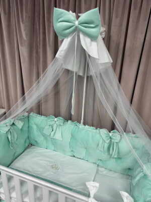 PEPPIbambini ROYAL Mint Terciopelo 11 Piezas Juego de Ropa de Cama para Cuna, 100% Algodón con bordado + Mosquitera - Imagen 6
