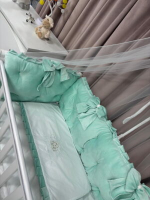 PEPPIbambini ROYAL Mint Terciopelo 11 Piezas Juego de Ropa de Cama para Cuna, 100% Algodón con bordado + Mosquitera - Imagen 4