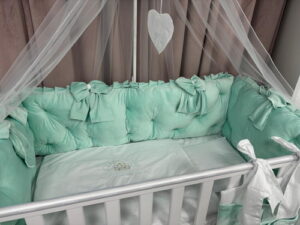 PEPPIbambini ROYAL Mint Terciopelo 11 Piezas Juego de Ropa de Cama para Cuna, 100% Algodón con bordado + Mosquitera - Imagen 3
