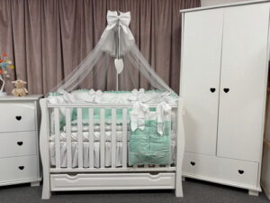 PEPPIbambini ROYAL White Mint Terciopelo 11 Piezas Juego de Ropa de Cama para Cuna, 100% Algodón con bordado + Mosquitera