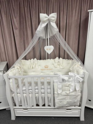 PEPPIbambini ROYAL White Terciopelo 11 Piezas Juego de Ropa de Cama para Cuna, 100% Algodón con bordado + Mosquitera - Imagen 2