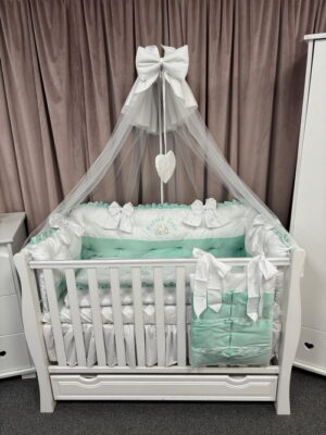 PEPPIbambini ROYAL White Mint Terciopelo 11 Piezas Juego de Ropa de Cama para Cuna, 100% Algodón con bordado + Mosquitera - Imagen 8