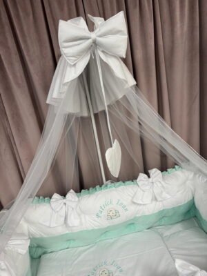 PEPPIbambini ROYAL White Mint Terciopelo 11 Piezas Juego de Ropa de Cama para Cuna, 100% Algodón con bordado + Mosquitera - Imagen 7