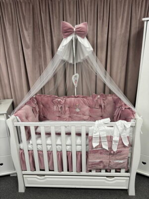PEPPIbambini ROYAL Pink Terciopelo 11 Piezas Juego de Ropa de Cama para Cuna, 100% Algodón con bordado + Mosquitera - Imagen 12
