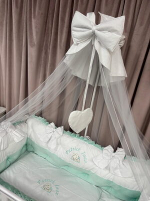 PEPPIbambini ROYAL White Mint Terciopelo 11 Piezas Juego de Ropa de Cama para Cuna, 100% Algodón con bordado + Mosquitera - Imagen 6