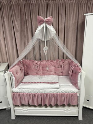 PEPPIbambini ROYAL Pink Terciopelo 11 Piezas Juego de Ropa de Cama para Cuna, 100% Algodón con bordado + Mosquitera - Imagen 5
